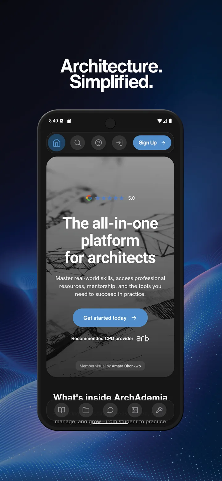 ArchAdemia mobile app screen 1